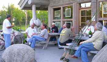 Gathering outside Tower Rock Lodge